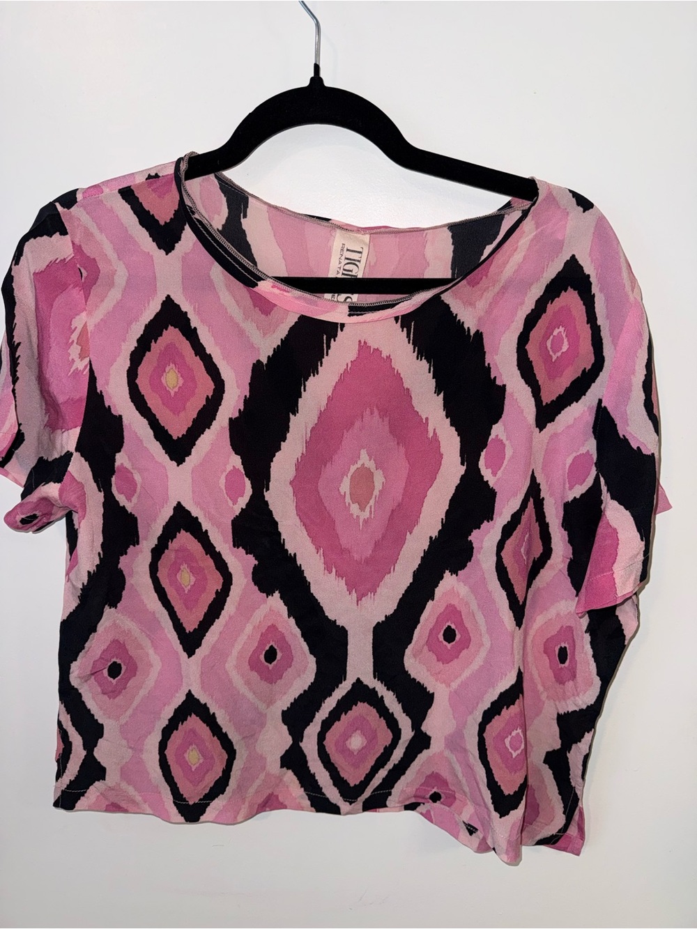 Pucci Style Y2K Abstract Pink and Black Top 100% SILK.